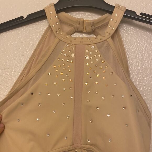 WEISSMAN Ivy Sky Dance Costume beige tan nude Crystal Halter Leotard MT10716-LC - Picture 3 of 12